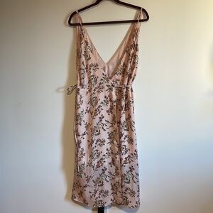 Lumiere True Wrap Dress Pink Floral Large Tie Crossover Midi Ruffle Cottage Fem